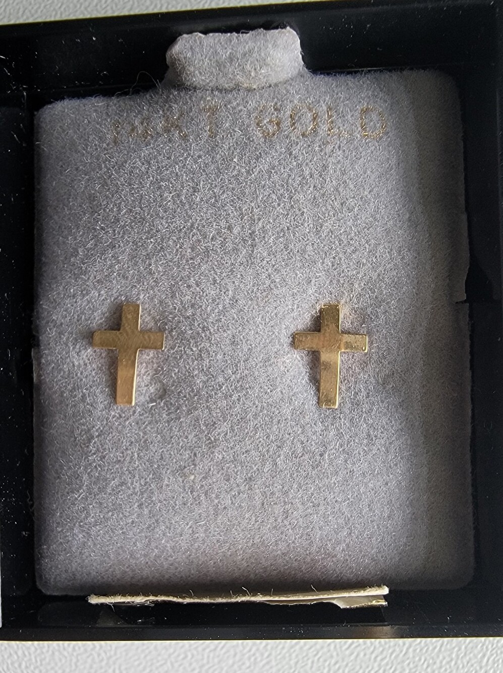 14K Solid Yellow Gold Dainty Cross Stud Earrings